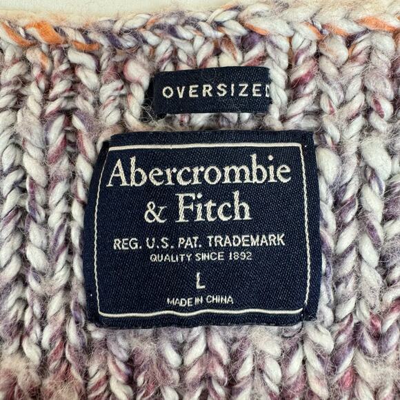 Abercrombie & Fitch Cropped Oversize Striped Cable Knit Sweater Rainbow Women L - Picture 8 of 8
